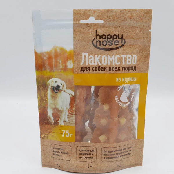 Лакомство для собак HAPPY NOSE куриное эскимо с сырными кусочками, 75 г