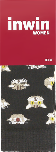 Носки женские INWIN р. 23, 25 черные с мордочками котят, Арт. BPF21/W01-blackcat