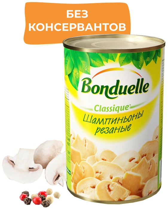 

Шампиньоны консервированные Bonduelle резаные 400 г
