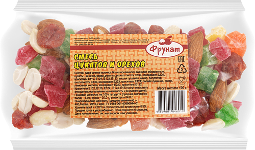 Смесь ФРУНАТ орехи и цукаты, 100г
