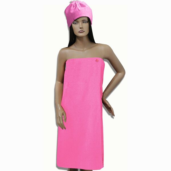 Набор для сауны махровый, парео и шапочка, розовый, хлопок