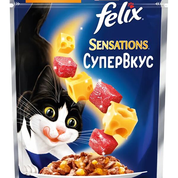 Влажный корм Felix Sensations Супервкус для кошек, индейка с ягодами, в желе, 75 г