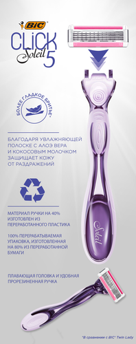 

Бритвенный станок Bic Soleil Click 5 лезвий с двумя сменными кассетами