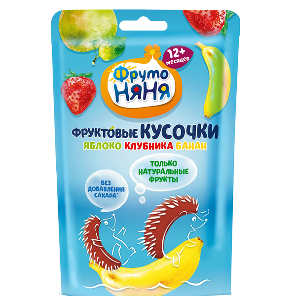 Снеки ФрутоНяня Фруктовые кусочки Яблоко, клубника и банан с 12 месяцев
