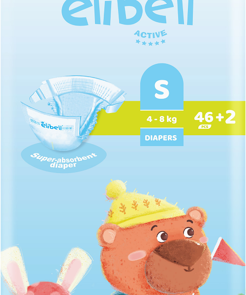 Подгузники детские ELIBELL Active S 4–8кг, 48 шт.