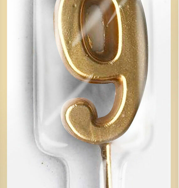 Свеча-цифра 9 Пакетико Party металлик