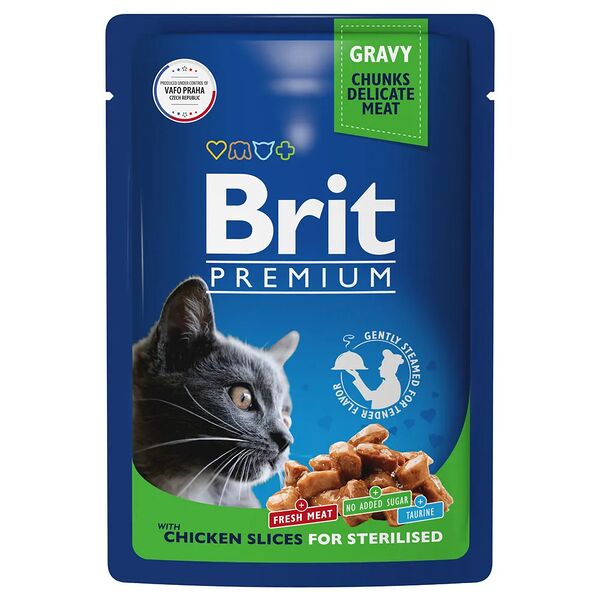 Корм для стерилизованных кошек Brit Premium Цыплёнок в соусе