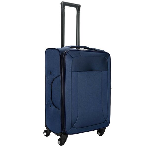 Чемодан дорожный текстиль M, 65x26x42 см, 4 колеса, синий
