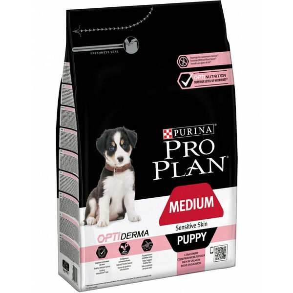 Purina Pro plan Сухой корм Pro Plan для щенков средних пород с чувствительной кожей, с высоким содержанием лосося 3 кг