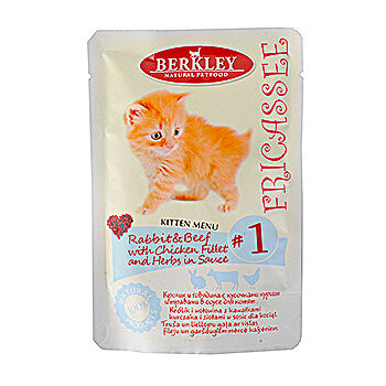 Корм для котят Berkley Fricassee кролик-говядина-курица в соусе