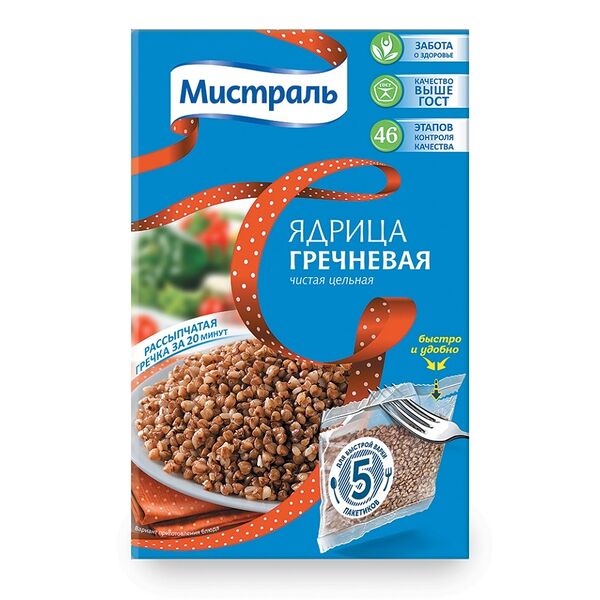 Крупа гречневая Мистраль ядрица цельная, 5×80 г