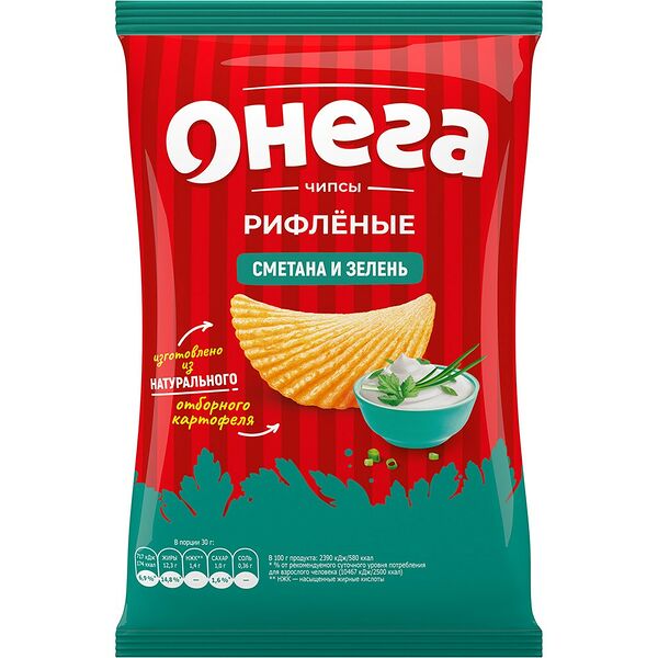 Чипсы рифл. из сыр.картофеля «Онега» со вкусом сметаны и зелени, 75г
