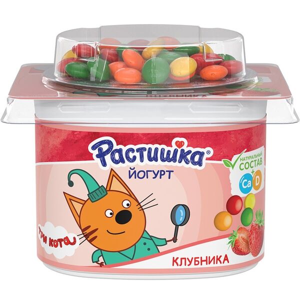 Йогурт Растишка клубника со злаковым драже в шоколаде 3%, 116г