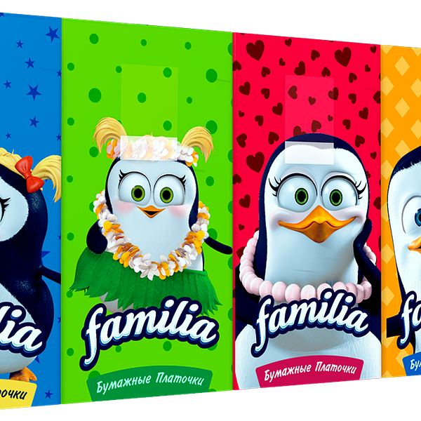 Платочки носовые Familia трехслойные 10х10 шт