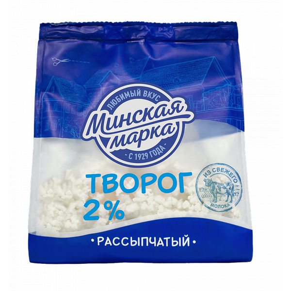 Творог жир. 2% вес 350г пакет ТМ Минская марка