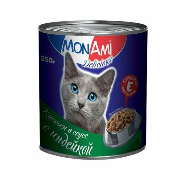 Влажный корм для кошек Монами индейка в соусе