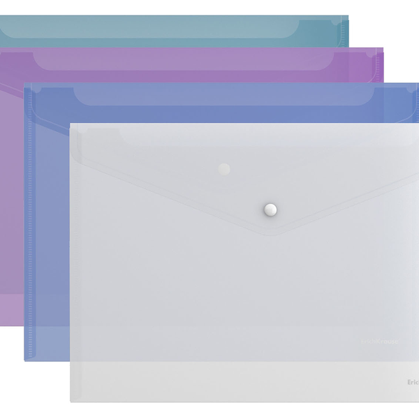 Папка-конверт Erich Krause на кнопке А4 полупрозрачная цветная 140 мкм