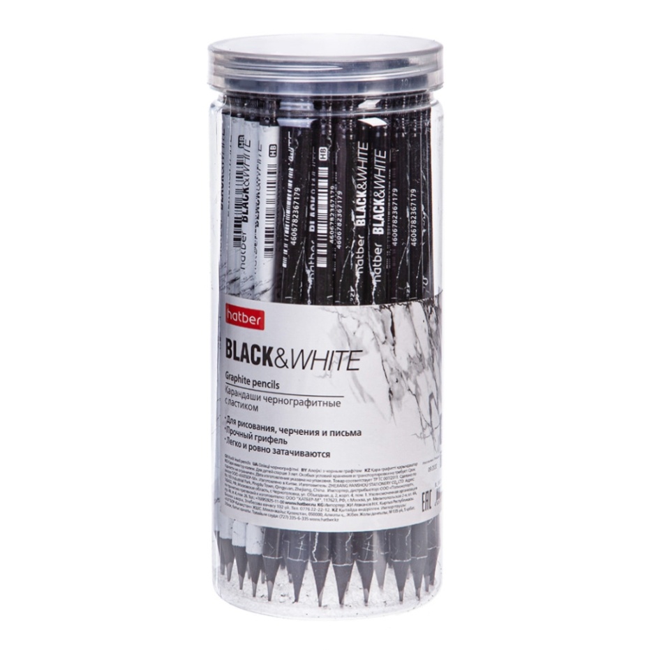

Карандаш чернографитный Harber Black&White HB с ластиком1 шт дизайн в ассортименте