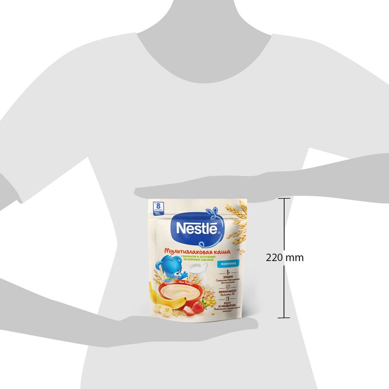 

Каша Nestle молочная мультизлаковая с бананом и земляникой с 8 месяцев 200 г