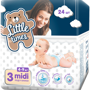 Подгузники детские LITTLE TIMES Midi 4–9кг, 24шт