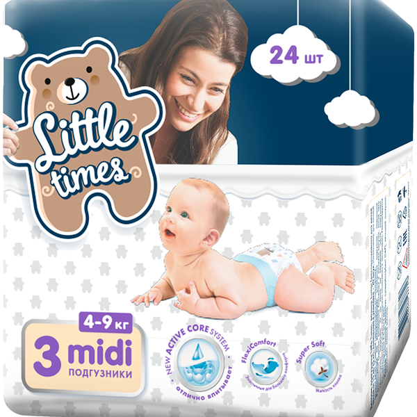 Подгузники детские LITTLE TIMES Midi 4–9кг, 24шт