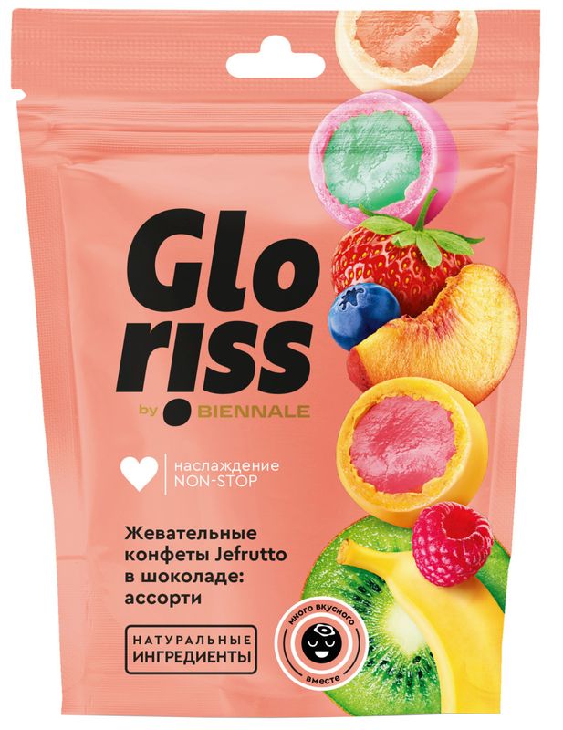 

Конфеты жевательные Gloriss Jefrutto Ассорти, в белом шоколаде, 75г