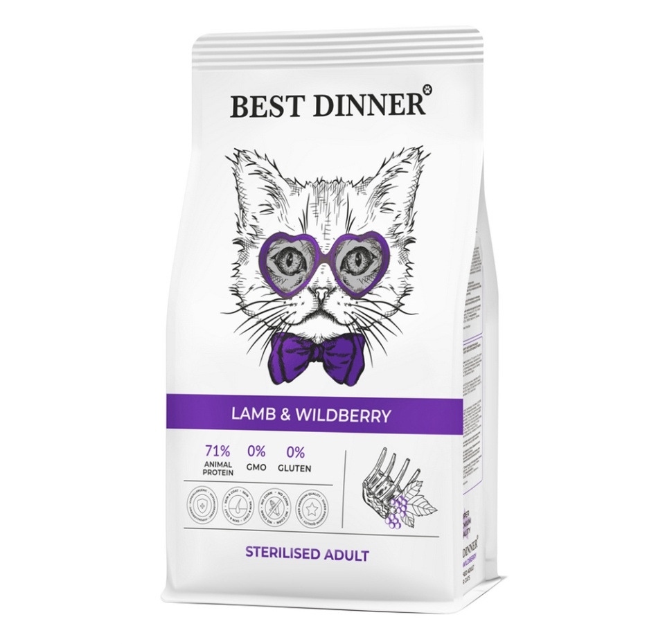 

Сухой корм для кошек Best Dinner Adult Sterilised Lamb&Wildberry Ягненок и ягоды 400 г