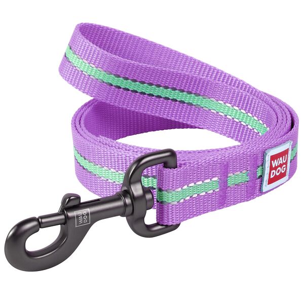 Collar поводок нейлоновый Waudog Nylon, светящийся/светоотражающий 20 мм. х 122 см., Фиолетовый