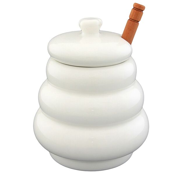 Горшочек для меда Elan Gallery Бочонок с деревянной палкой, 420 мл, фарфор