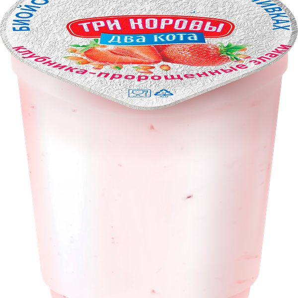 Биойогурт ТРИ КОРОВЫ ДВА КОТА с клубникой и пророщенными злаками 6%, без змж, 125г