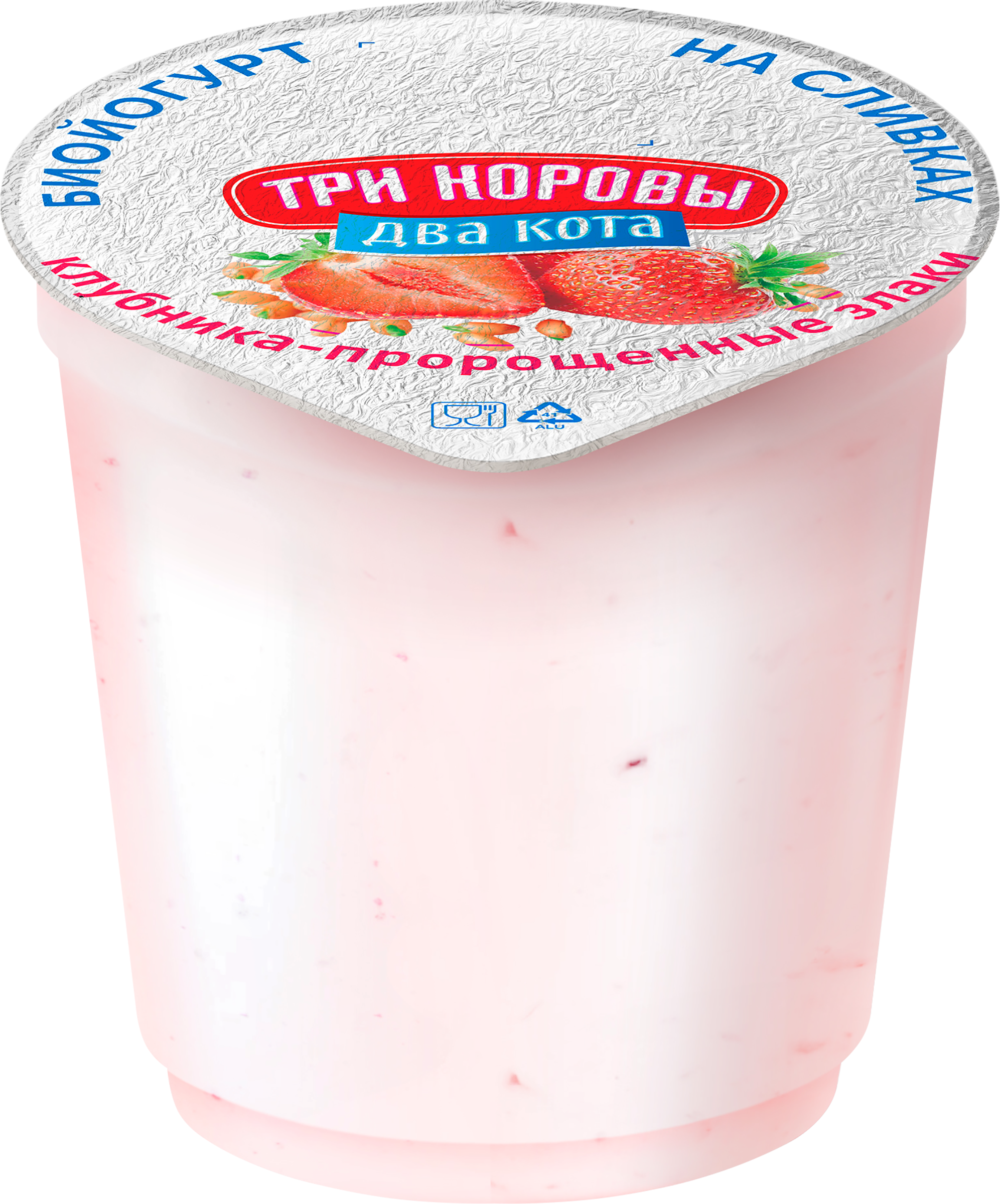 

Биойогурт Три коровы Два кота с клубникой и пророщенными злаками 6%, без змж, 125 г