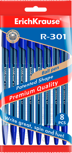 Набор шариковых ручек Erich Krause R-301 Original Stick синий, Арт. 56616, 8шт