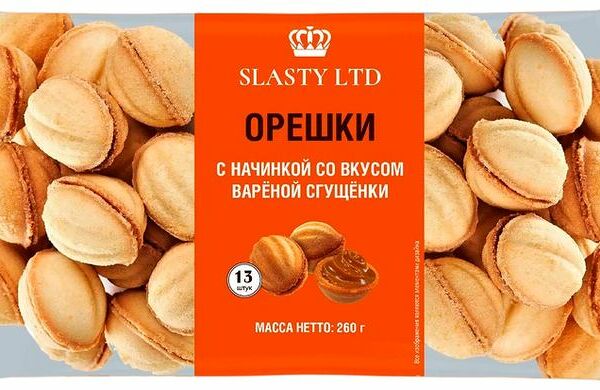 Изделие кондитерское Slasty Ltd Орешки с начинкой со вкусом вареной сгущенки 260г