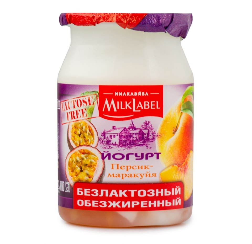 

Йогурт MilkLabel безлактозный обезжиренный с фруктово-ягодным наполнителем Персик-маракуйя 150 г
