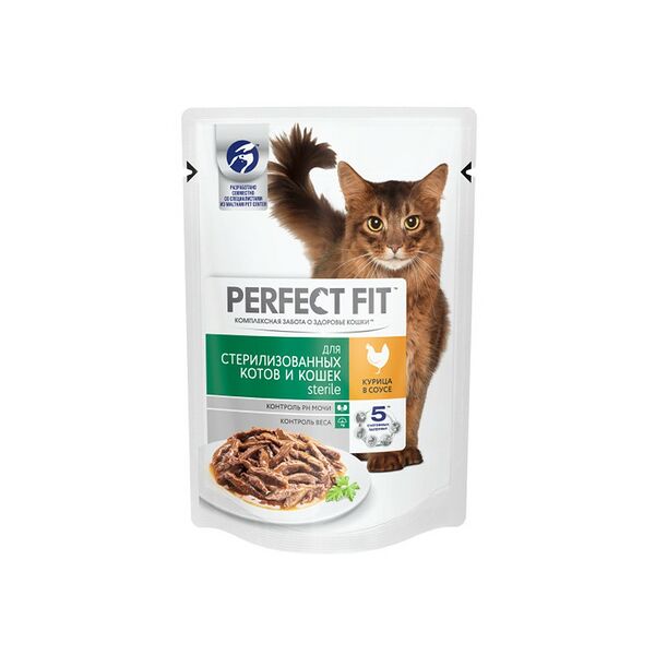 Корм для кошек PERFECT FIT для стерилизованных курица в соусе