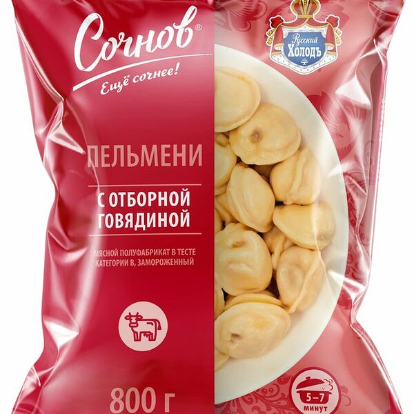 Пельмени Русский Холодъ Сочнов с отборной говядиной 800г