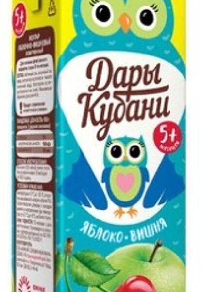 Сок Дары Кубани яблочно-вишнёвый прямого отжима осветлённый, 200мл
