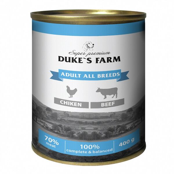 Корм для собак DUKE'S FARM Паштет из курицы с говяжьими потрошками банка 400г (упаковка - 24 шт)