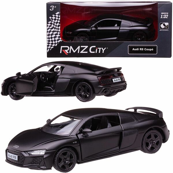 Машина металлическая RMZ City 1:32 Audi R8 2019, черный матовый цвет, двери открываются
