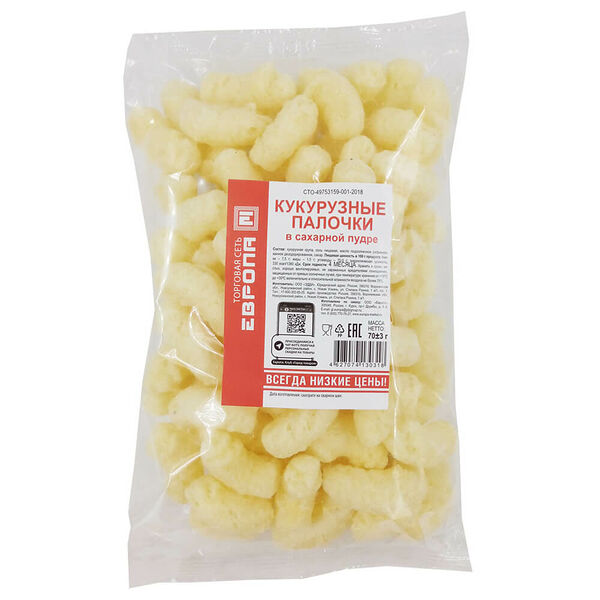 Кукурузные палочки Европа в сахарной пудре 70г