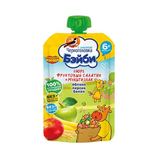 Детское питание Пюре Черноголовка Бэйби 85гр Фруктовый салатик Злаки