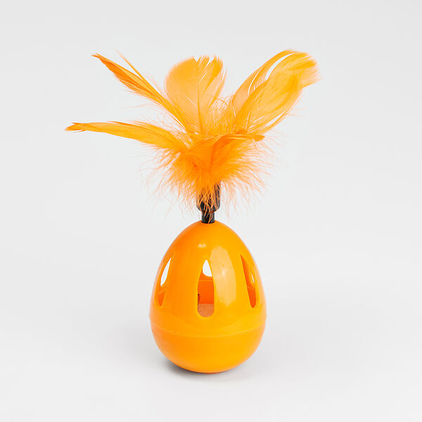 Игрушка для кошек Неваляшка с перьями и бубенчиком, 9х6,5х6,5 см, длина перьев примерно 10 см