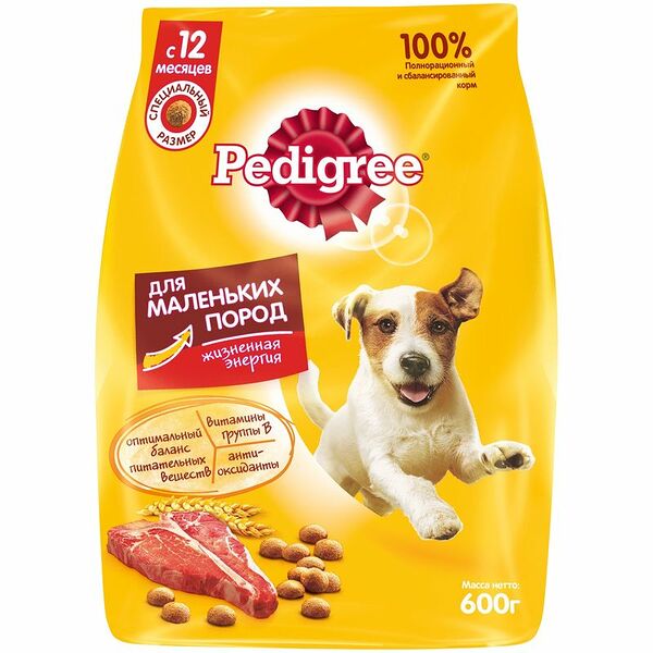 Корм сухой Pedigree с говядиной для собак мелких пород меньше 15кг, 600г