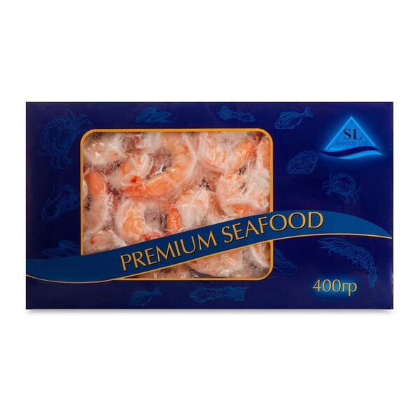 Креветки Seafood Line варено - мороженные, очищенные c хвостом глазурь 7%, калибр 26-30 шт в кг, Таиланд