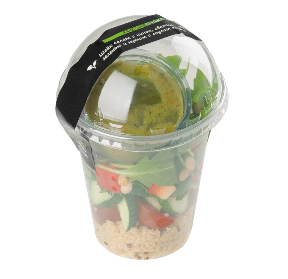 

Салат Шейк с киноа, свежими овощами, зеленью и нутом с соусом песто, 170 г, Россия