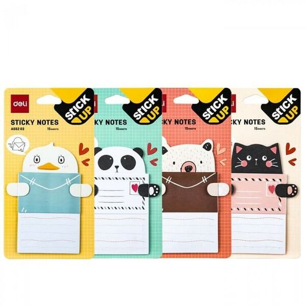 Блок для заметок  с липком слоем фигурный 76х101мм , 15листов, 4 дизайна