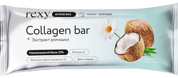 Батончик Rexy Antistress протеиновый Кокос-Ромашка-Авокадо 40г