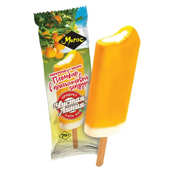 Эскимо Чистая Линия пломбир ванильное в апельсиновом соке в глазури 12%, 70г