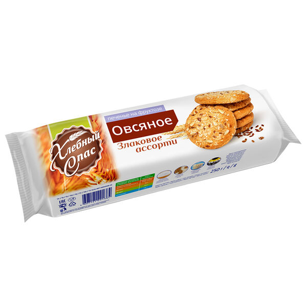 Печенье овсяное ЗЛАКОВОЕ АССОРТИ на фруктозе вес 250г Хлебный спас