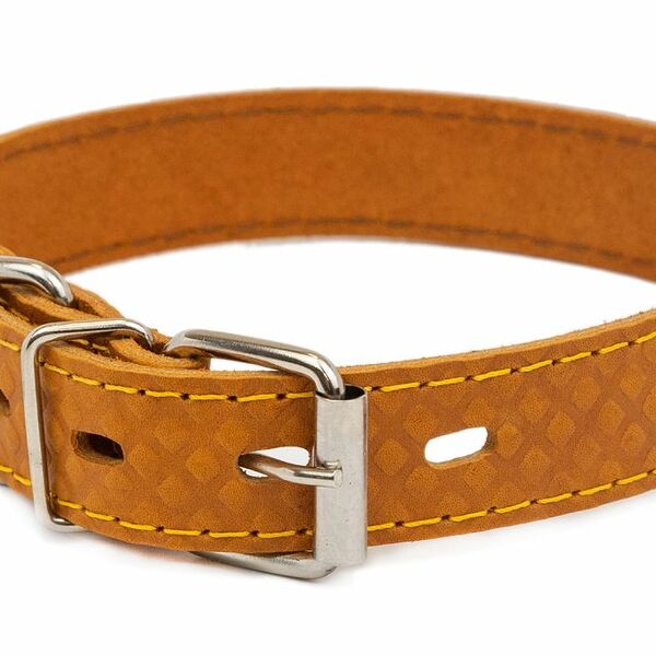 HOMEPET ошейник кожаный Ромбы 25мм х 39-49см простроченный с тиснением янтарь